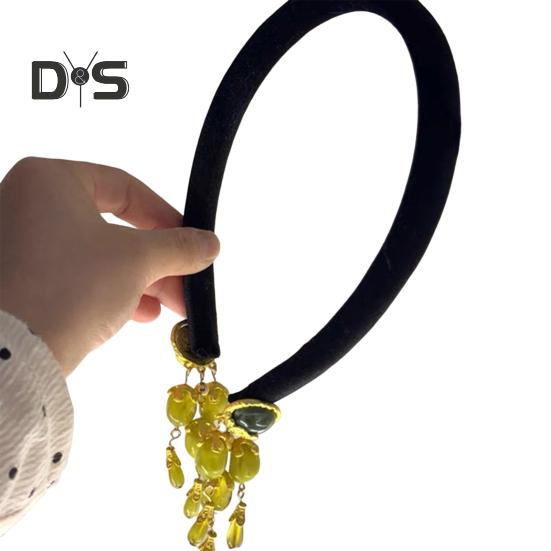 

Повязка на голову из бархатной ткани с кисточками, ретро-серьги с искусственным камнем, ретро-обруч для волос для ежедневного свидания, вечеринки, фиксации волос чёрный