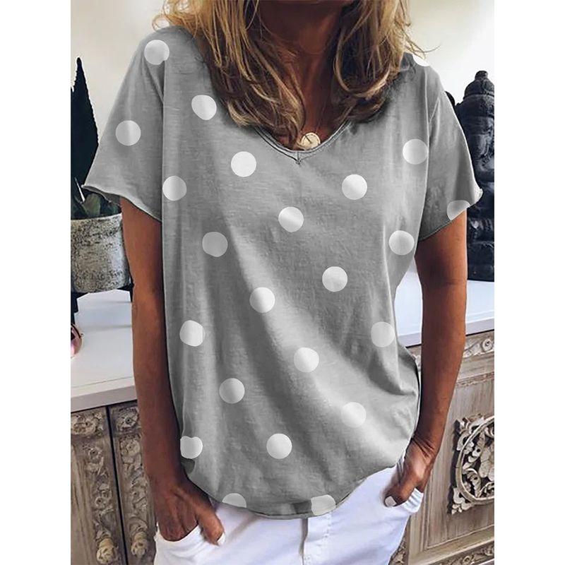 and America Cross Border Export Fashion Summer Women's Casual Short Sleeve T-Shirt Loose Polka Dot Plus Size Plus Size Ladies Half Sleeve Top T-shirt