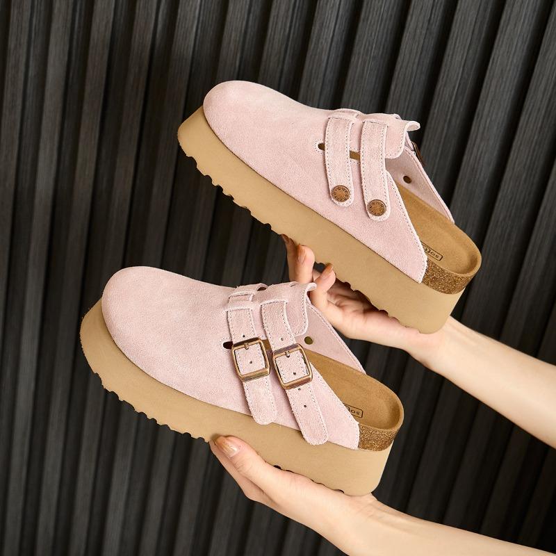 Thick Bottom Leather Half Slippers Baotou Sandals Slippers Women