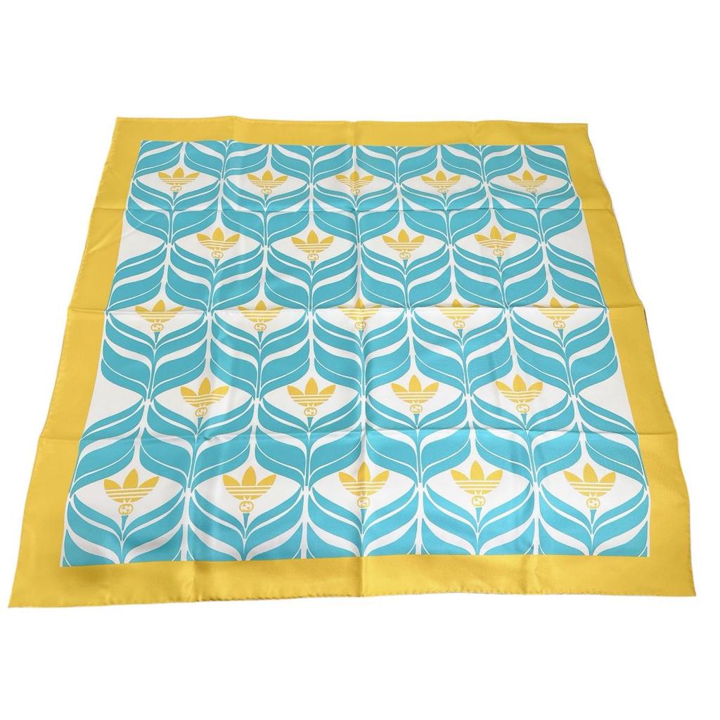 Gucci 100% Silk Adidas Collaboration Scarf Silk Yellow X Blue Women 716092 Used