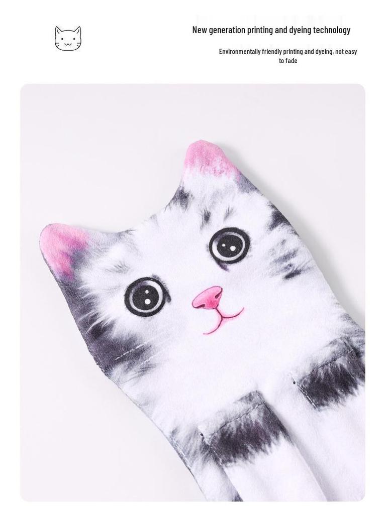 Ultra-Absorbent Cartoon Cat Hand Towel: Double-Layer Microfiber Hanging Cloth