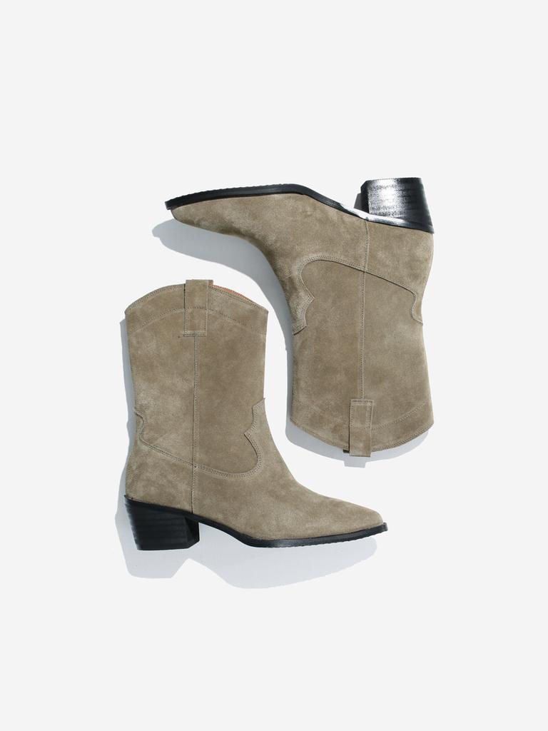 Komorebi Museum Km012M Cow Leather Western Suede Mid-Calf Boots Genuine Leather Ver. Beige Khaki