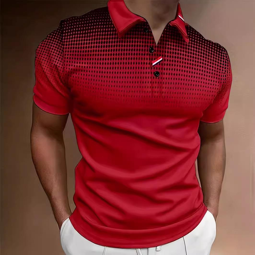 

Модная мужская новая рубашка поло с пуговицами и градиентом, мужская спортивная рубашка поло с коротким рукавом S красный