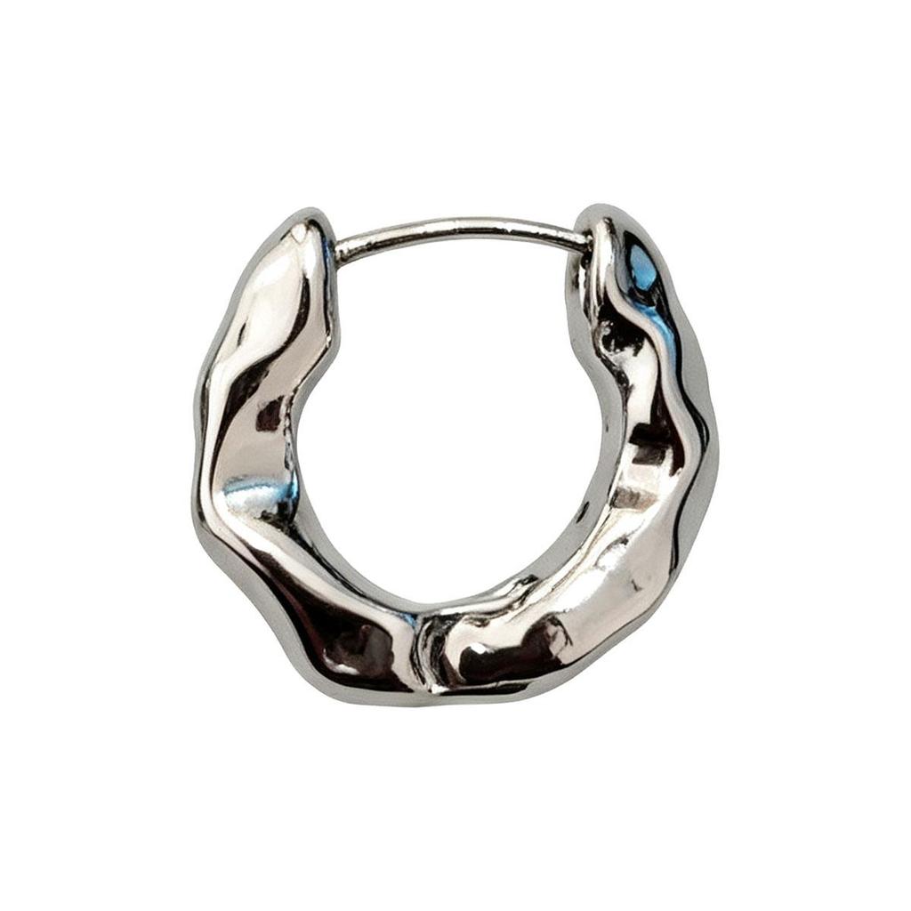 Metal Texture Small Circle Silver Ear Clip for Women, Irregular Niche Design, Daily Ear Stud Accessory