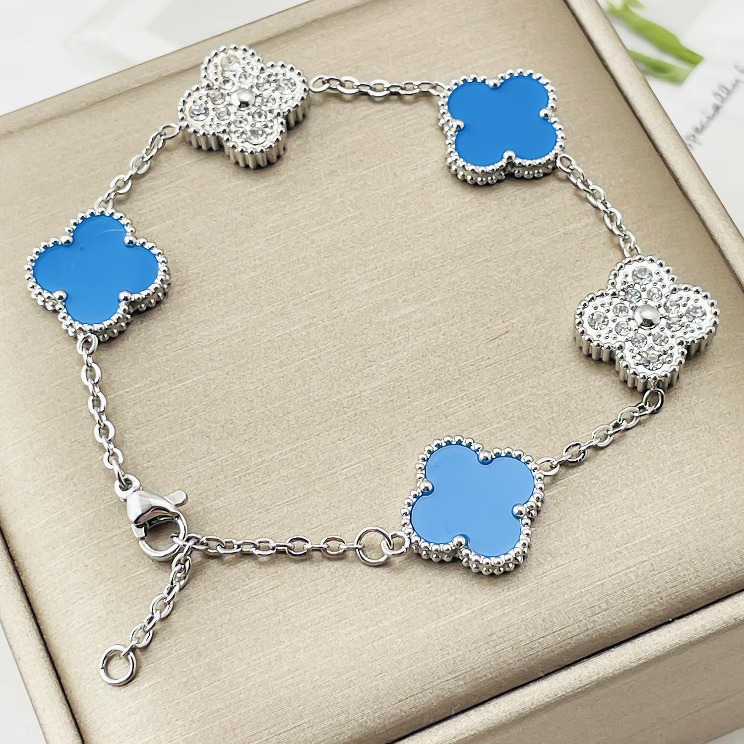 

15 мм модный двусторонний браслет-клевер для женщин с индивидуальным дизайном Shell Tide небесно-голубой