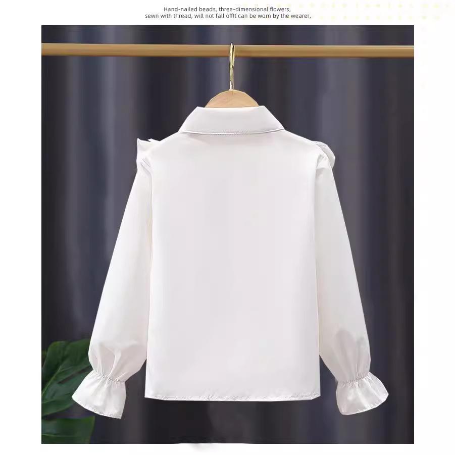 Girls' White Long Sleeve Shirt - Spring/Autumn 2025 Collection for Children