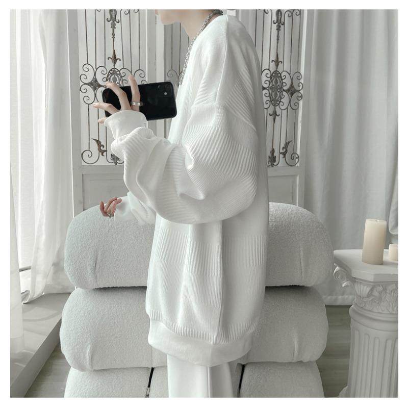 Men S Gray Jacquard Long Sleeve Loose Fit T Shirt For Spring Autumn