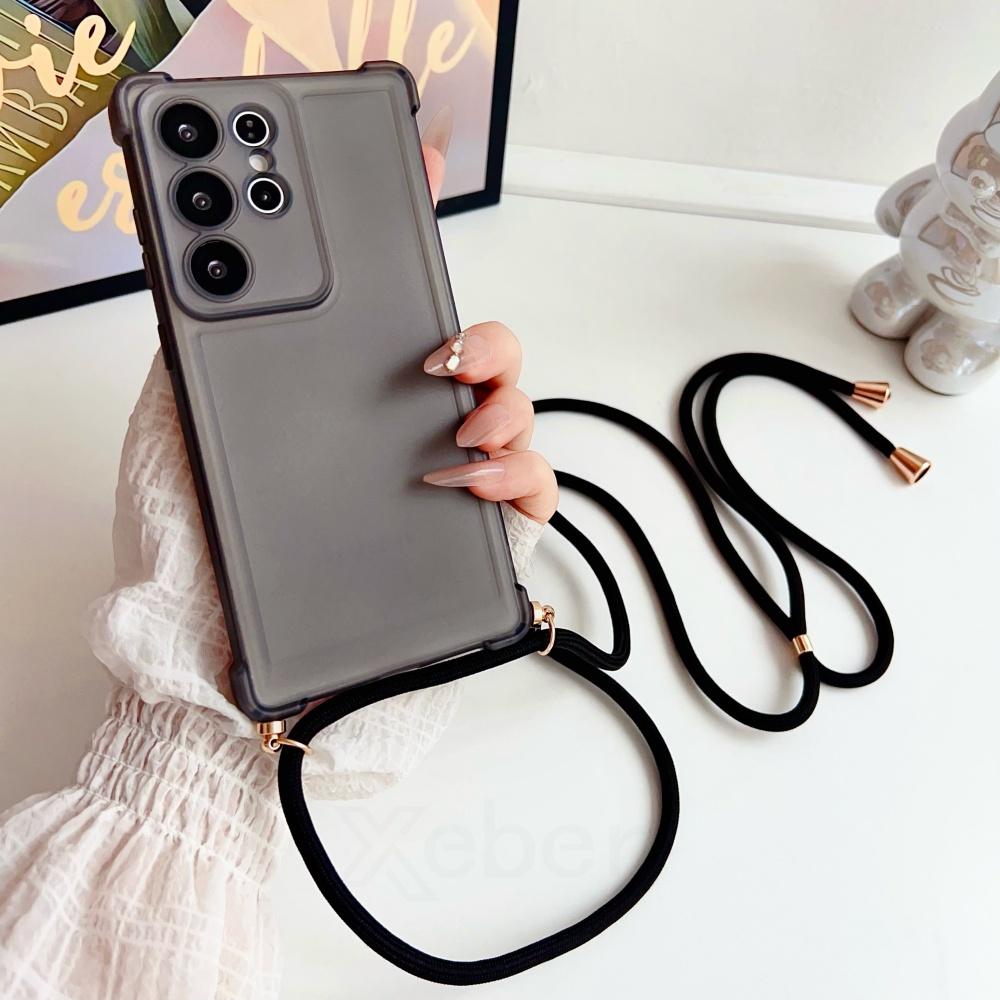 Crossbody Lanyard Matte Magnetic Case For Sasmung S25 Ultra S23 Plus S24 FE For Magsafe Wireless Charging Necklace Cord Cover