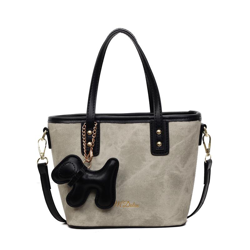 2025 New Popular Contrasting Color Portable Small Bag Women's Fashion Retro Bucket Bag Texture Splicing Shoulder Messenger Bag