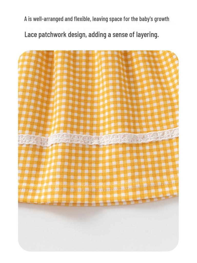 0-6 Years Girls' Long-Sleeve Plaid Cotton Dress - Spring & Autumn Princess Style