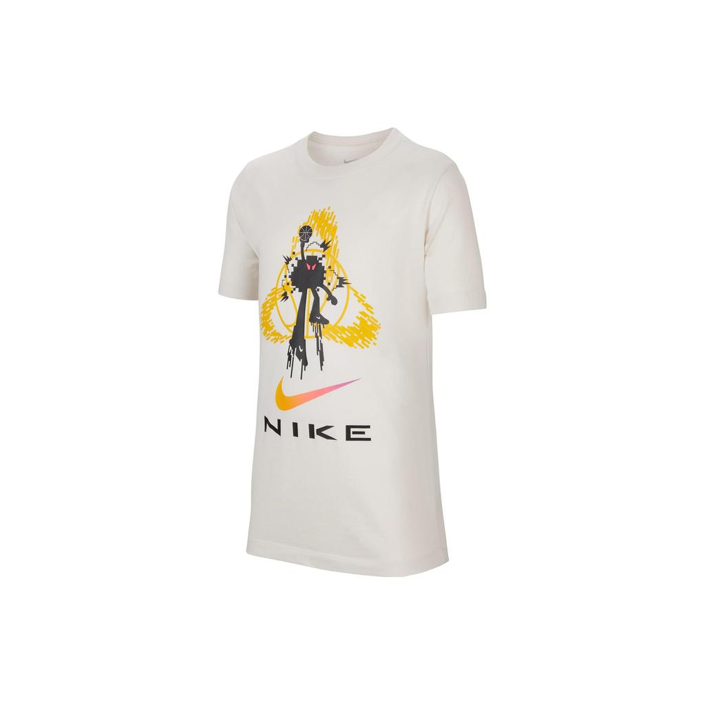 Nike T-shirt Girocollo Manica Corta Stampa Logo Lettere Serie Alta Pallacanestro SS23 Top Bambino Grigio Fantasma Bianco FJ7232-030