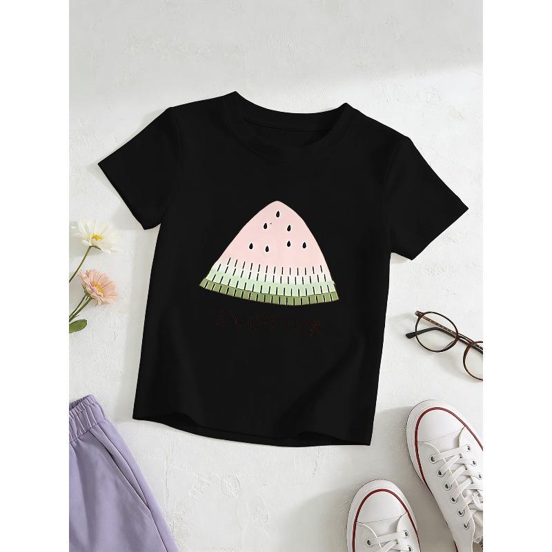 European sizes Girls' Short-Sleeve T-Shirt for Older Kids, Breathable And Skin-Friendly, Featuring a Round Neck.