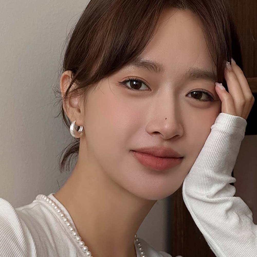 925 Silver Needle Golden Round Earrings Elegant Silver Ear Buckles Brilliant Circle Earrings  Daily