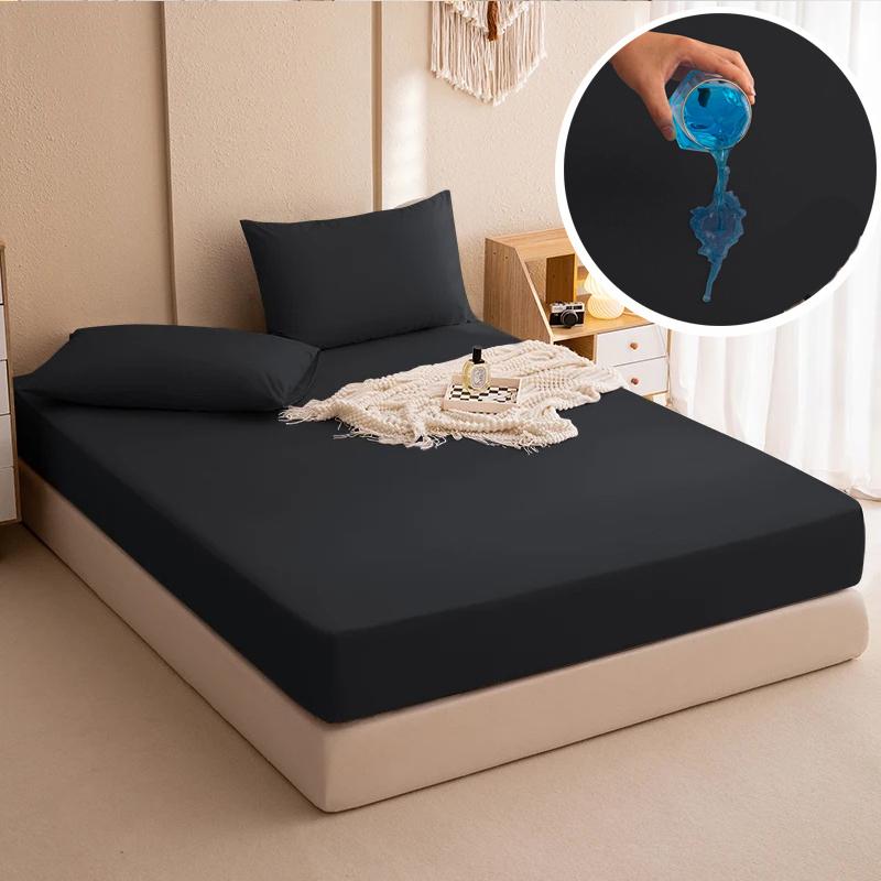 Wasserdichtes Spannbettlaken in Blindbox, Verfügbare Größen, Zufällige Farbe, Verdickt, Einfarbig gewaschene Baumwolle Einzelbettlaken Rutschfester Bettschutz