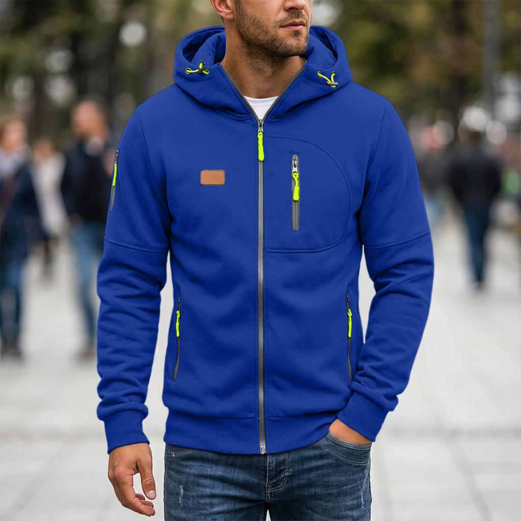 Men's Zip-Up Hoodie with Multiple Pockets, Casual Long Sleeve Sweatshirt