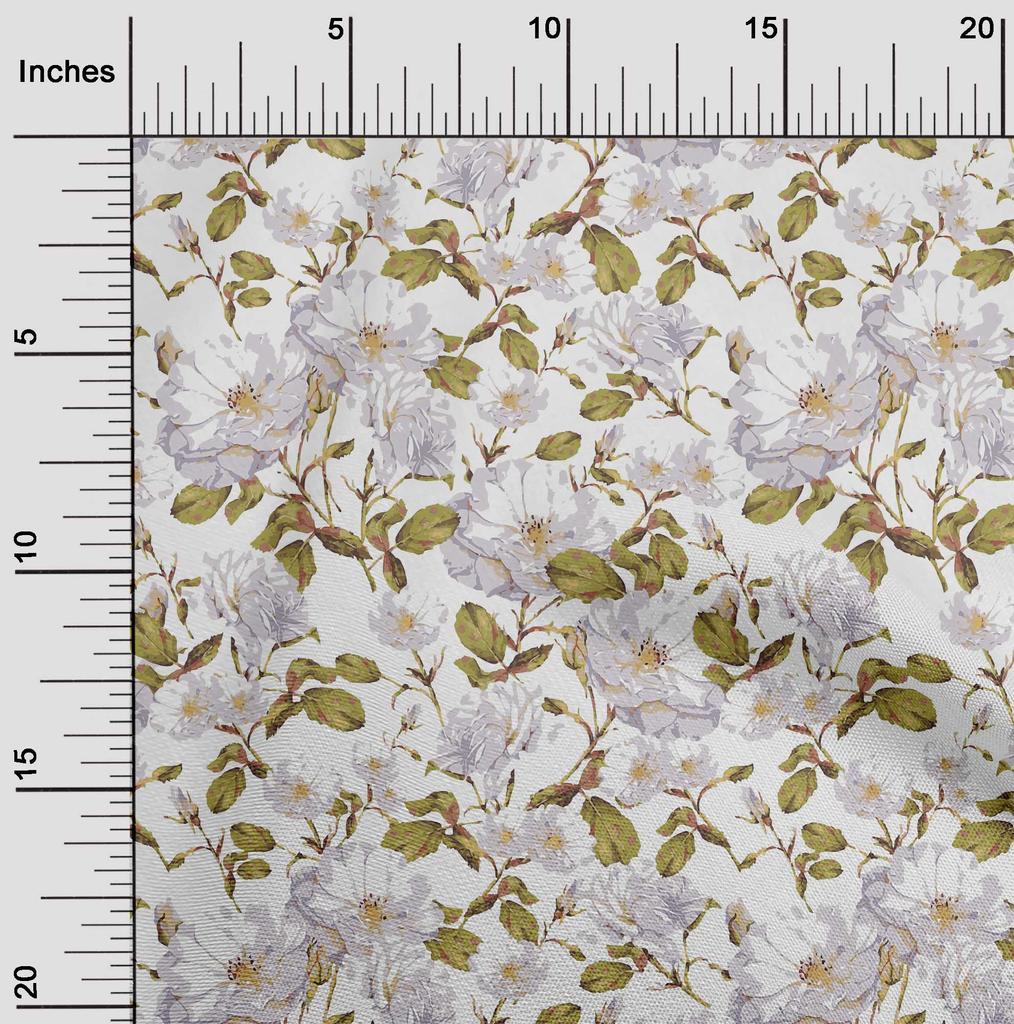 oneOone Cotton Flex Light Violet Fabric Flower & Leaves Watercolor Quilting Supplies Print Sewing Fabric By The Yard 40 Inch