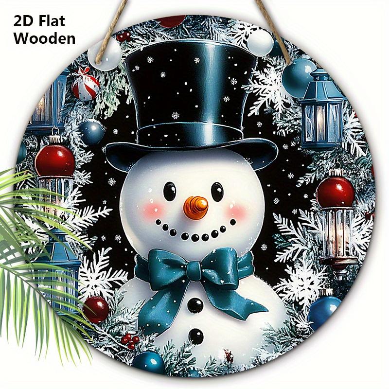 Wooden Christmas Sign with Top Hat Snowman Pattern, Cute Winter Wonderland Round Sign for Front Door Wall Hanging Decor, Ideal Christmas Gift