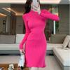 Herbst und Winter Slim Fit Einfarbig Gestricktes Damenkleid Langarm A-Linie Gerüschte Pulloverkleider Damen Lässig Hohe Taille Elegant Kurzes Kleid 25958