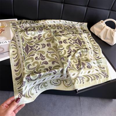 Retro Literary and Artistic Simulation Silk Printing Silk Scarf Small Square Scarf High-end Shawl Sunscreen Neck Scarf Headscarf Female
