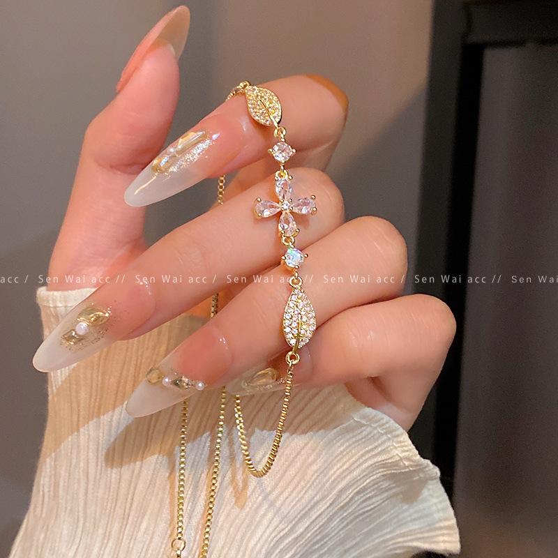 Micro-inlaid Zircon Flower Bracelet Women's Bracelet Pull-out Adjustable Jewelry