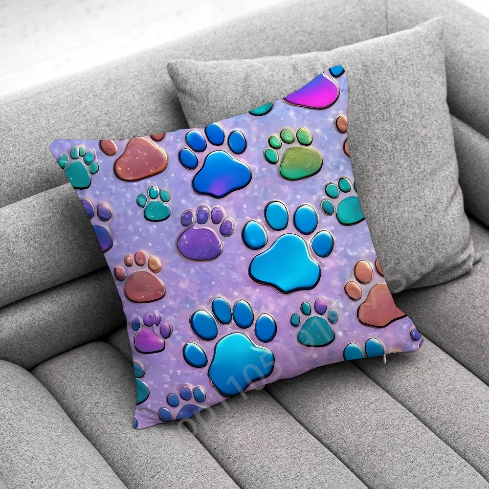Dog Footprints Puppy Paw Print  Throw Pillow Case For 50x50cm 30x30cm 55x55cm 45x45cm 40x40cm Square Bed Pillowcase Cover