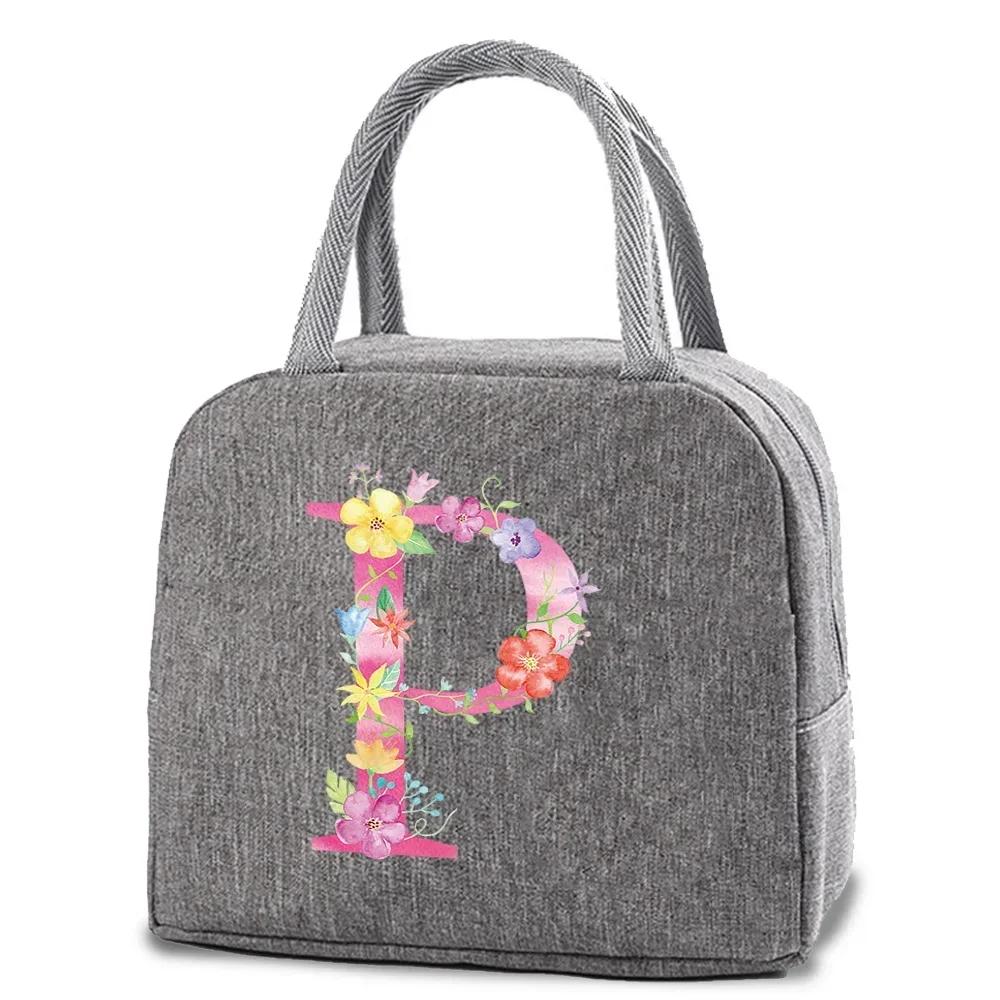 Reusable Insulated Lunch Bag Canvas Insulated Lunch Storage Bag Ladies Men's Portable Lunch Bag Waterproof Letter Pattern