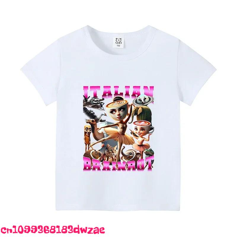 Children's T-shirt Cappuccino Assassino Short Sleeve Top Children's Fun Meme Cute T-shirt Summer Clothing