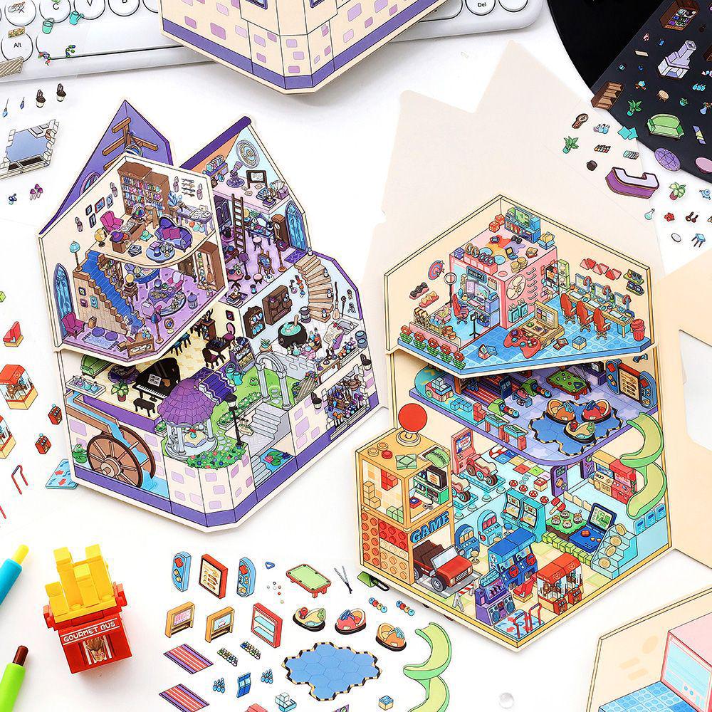 PaperMore 2.5D XL Tri-fold Mini Diorama Stickers, Corner Series 4 Creative Scene