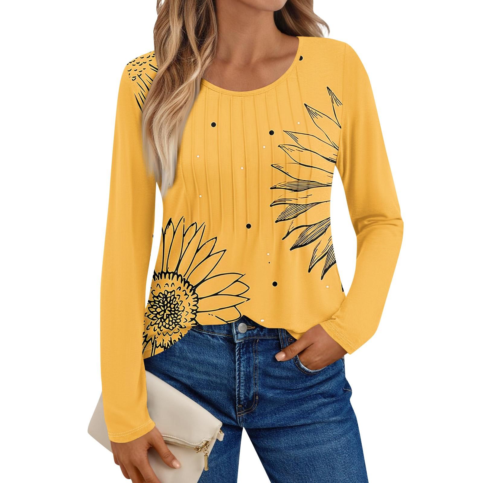 

Женские рубашки с длинным рукавом, графические футболки, повседневные базовые топы, пуловеры XL жёлтый