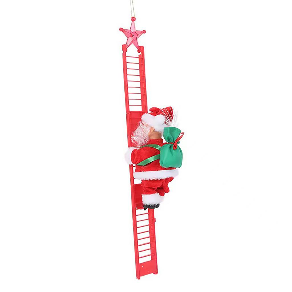 Climbing Ladder Santa Ornament With Music Battery Powered Climbing Up Down Moving Figure Christmas Decoration For Party Home Wall Tree