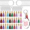 120pcs Key Chain Transparent Blank Craft Keys Leather Tassel Ornaments Christmas Halloween Thanksgiving Birthday