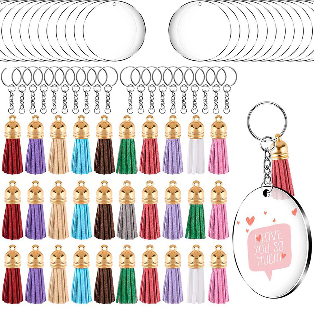 120pcs Key Chain Transparent Blank Craft Keys Leather Tassel Ornaments Christmas Halloween Thanksgiving Birthday