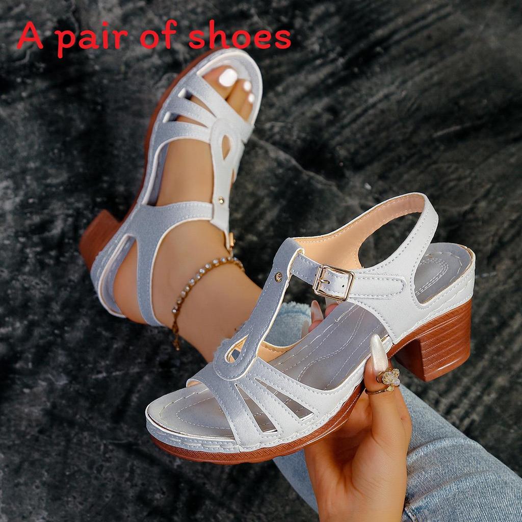 Womens Open Toe Chunky Heels Sandals With Pu Upper And Rubber Sole For Summer Casual Wear