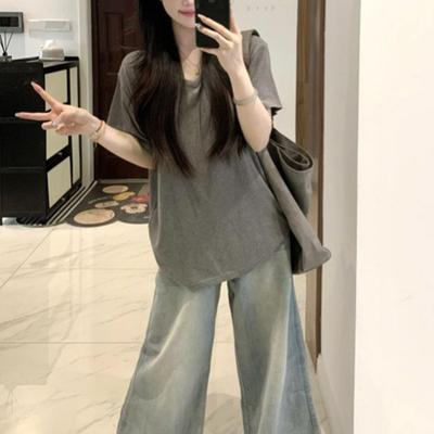 Koreanischer Stil Einfaches V-Ausschnitt Fauler Stil Kurzärmeliges T-Shirt Damen Sommer Neu Locker Fließend Vielseitig Halbärmeliges Oberteil