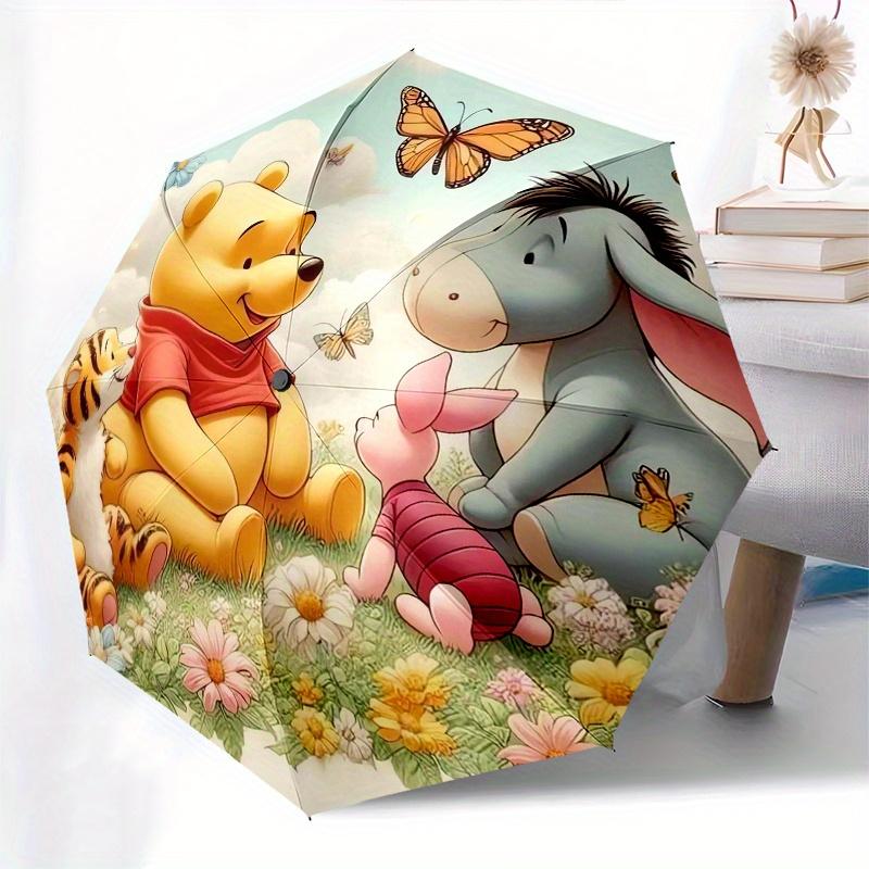 Eeyore Tigger Winnie the Pooh and Piglet Automatic Folding Cartoon Umbrella - 3 Folding Design, Vivid Cartoon Pattern, Suitable for Outdoor