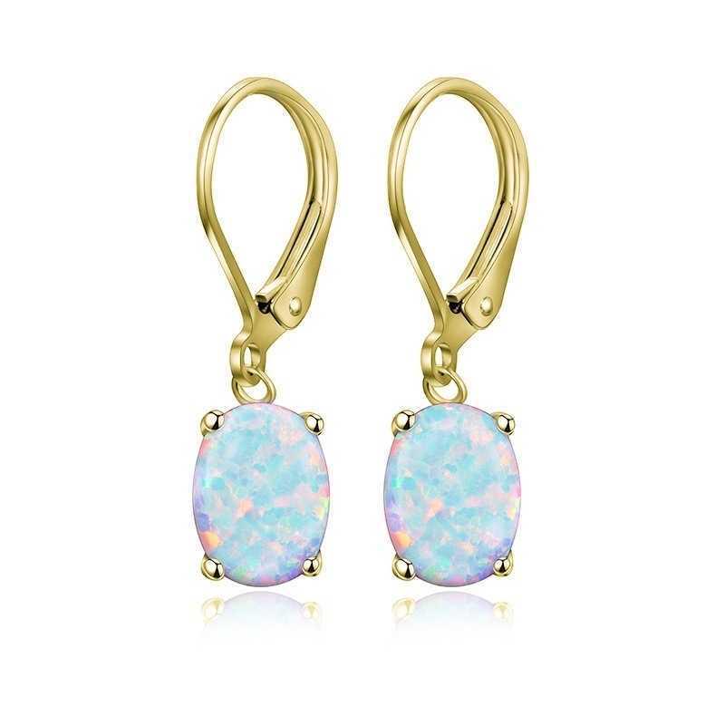 New Trend Oval Imitation Opal Four-Prong Earrings for Women