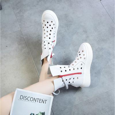 Cowhide Hollow Hole Cool Boots for Female 2024 Summer New Thick Sole Matsuke Shoes Women's Trendy Tassel Womens Platform Boots