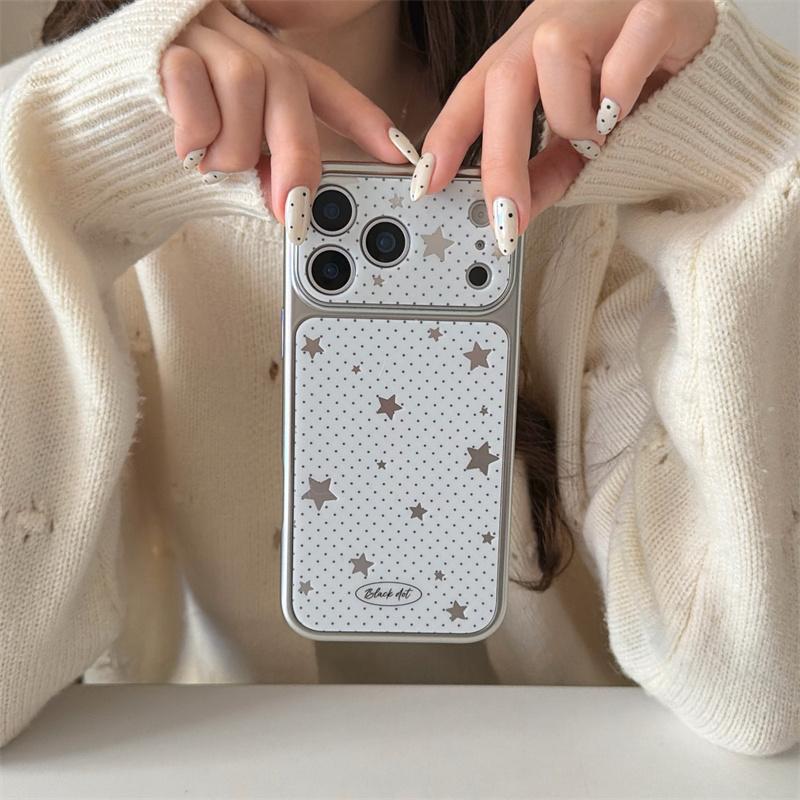 New 2026 Silver Star Polka Dot Phone Case For iPhone 17 Pro 16 15 14 Pro Max with Electroplated Frame Slim Shockproof Cover