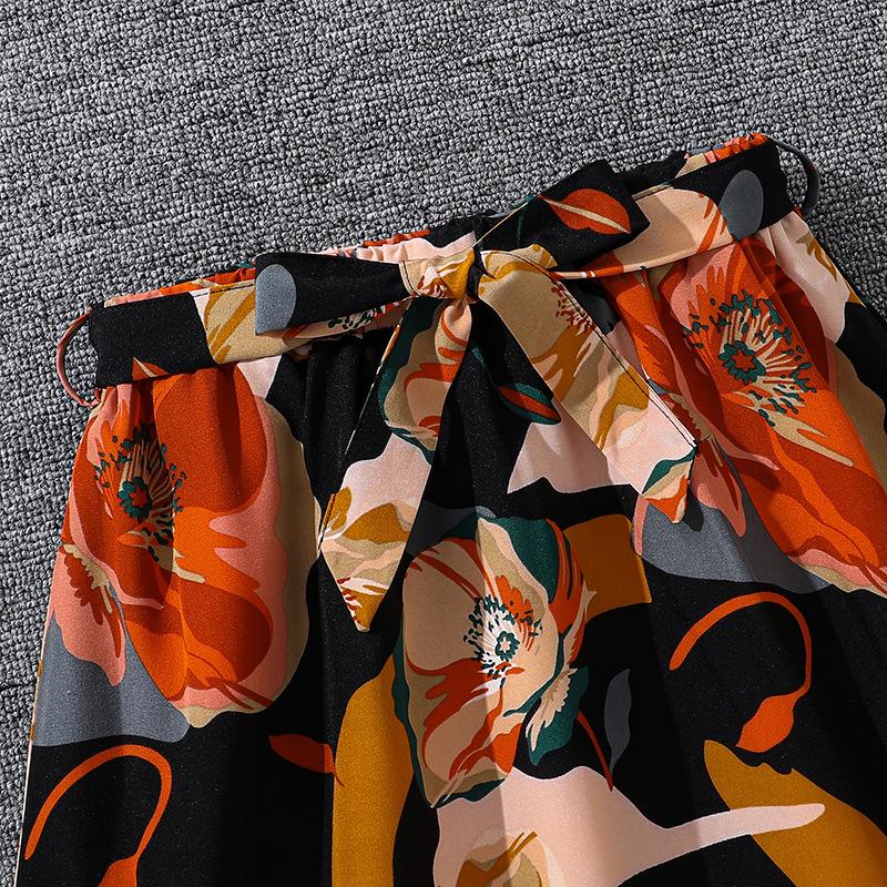 Mädchenanzug 7-14J Kinder Sommer Neue Mode Druck Halbkörperrock + Temperament Kurzarm-Oberteil 2PCS