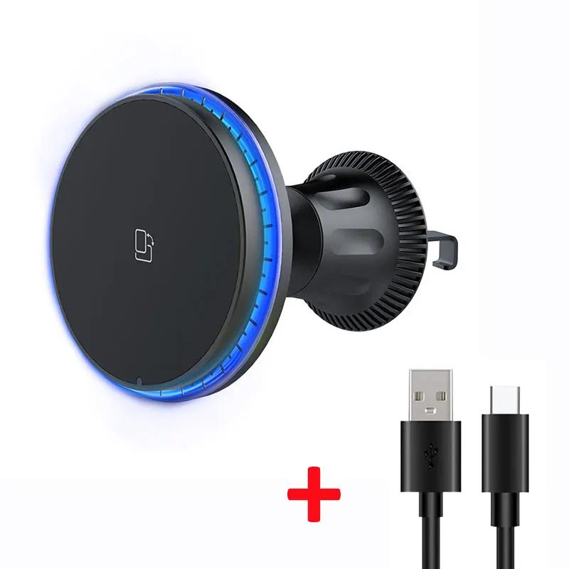 RGB Magnetic Car Wireless Charger For iPhone 12 13 14 15 Pro Max Mini Macsafe Car Phone Holder Stand Mount Fast Charging Station