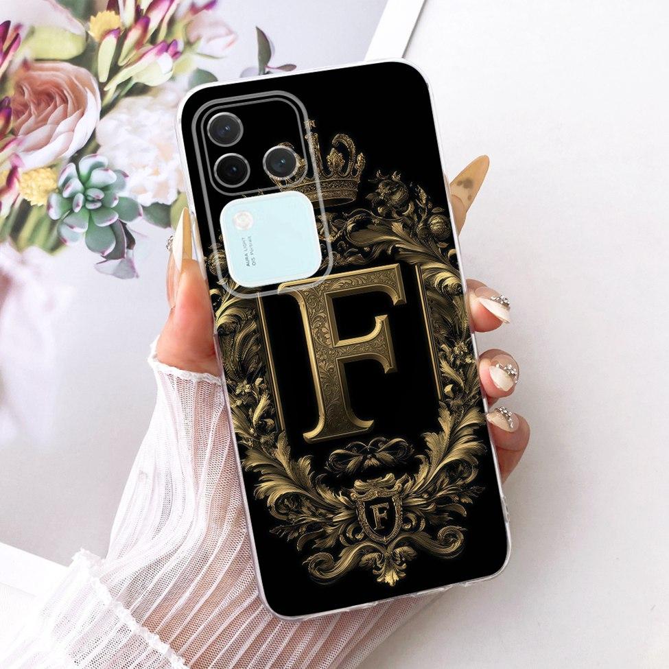 Für Vivo S18Pro V2344A Hülle Für Vivo S18 Pro Abdeckung Transparent Luxus Krone A-Z Buchstaben 2D Flaches Muster Weiches Gehäuse