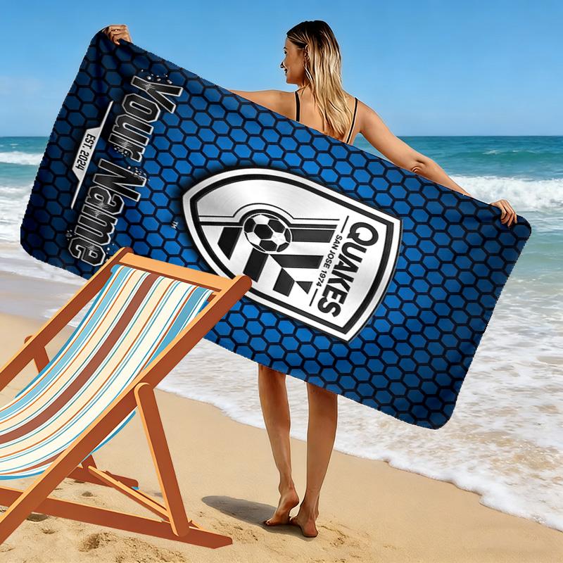 Name Custom San Jose Earthquakes Print Beach Towel, Large Soft Quick Dry Towel for Beach Camping Swimming