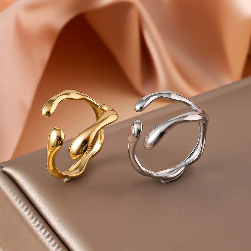 Fashion Silver Color Irregular Open Rings for Women Teens Minimalist Metal Hollow Adjustable Finger Ring Jewelry Birthday Gifts