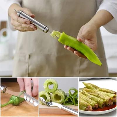 Edelstahl Paprikaentkerner Tragbarer Zucchini Gurkenentkerner Spezielle Küchenhelfer mit Wellenschliff Haushaltshelfer LIJ
