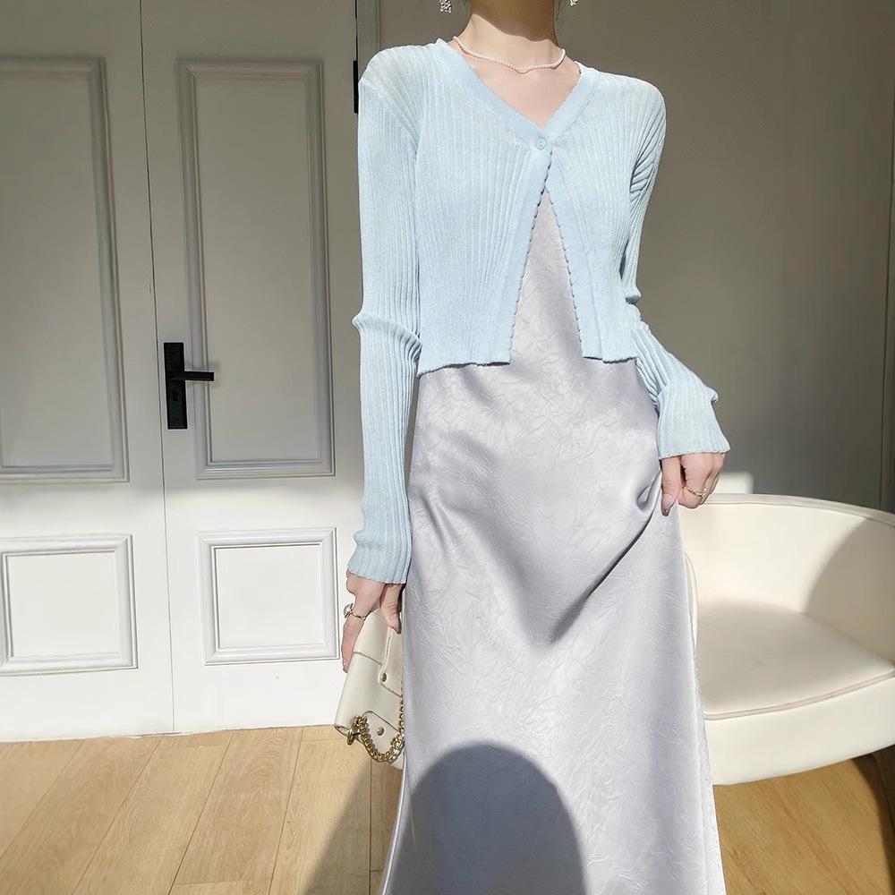 Französischer Chic Sommer Damen Satin Spaghetti-Träger Kleid