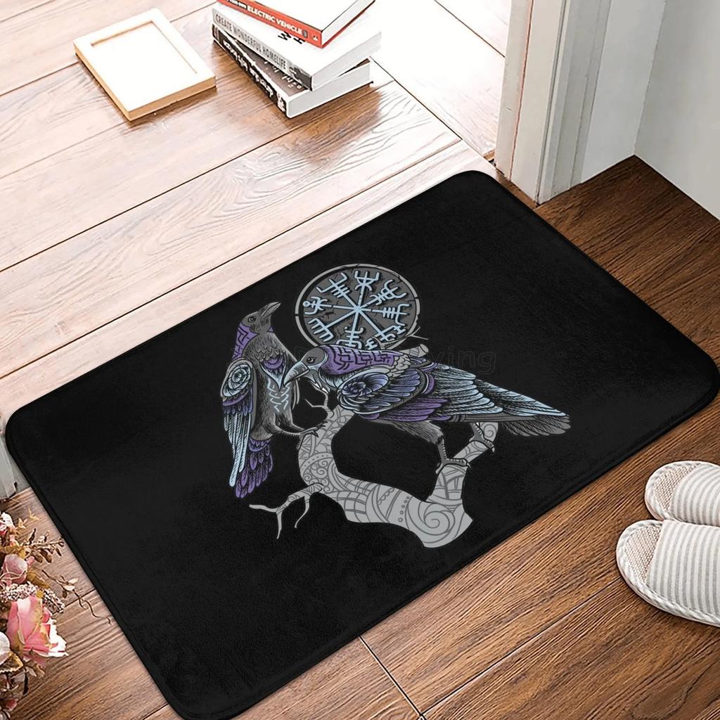 Viking Nordic Celtic Symbol Entrance Door Floor Mat Vikings Tattoo Odins Ravens Carpet Rugs Anti-Slip Waterproof Bathroom Mat