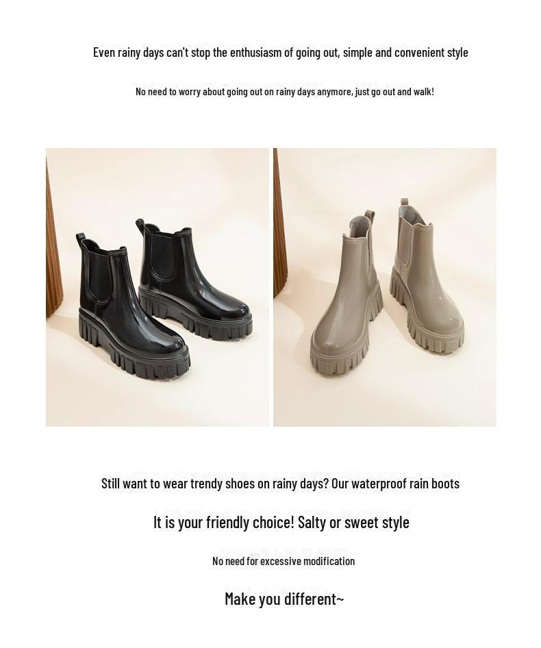 Damen 2024 Modische Wasserdichte Rutschfeste Mittelhohe Regenstiefel - Leichte Gummi-Schuhe mit dicker Sohle.