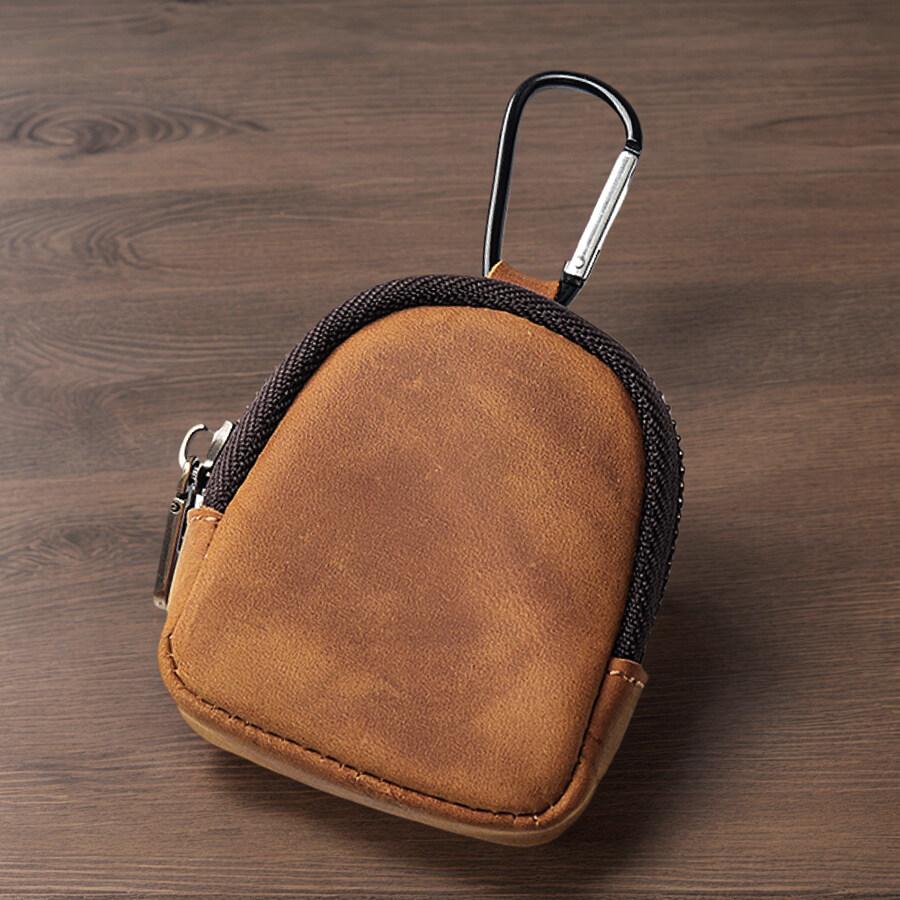 Retro Coin Bag Crazy Horse Leather Small Coins Keys Holder Zipper Pouches Bluetooth Earphone Storage Bags