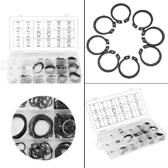 150pcs Black C-Clip Assortment Kit 3mm-32mm Internal/External Retaining Rings for Industrial Fasteners(18 Sizes with Box)