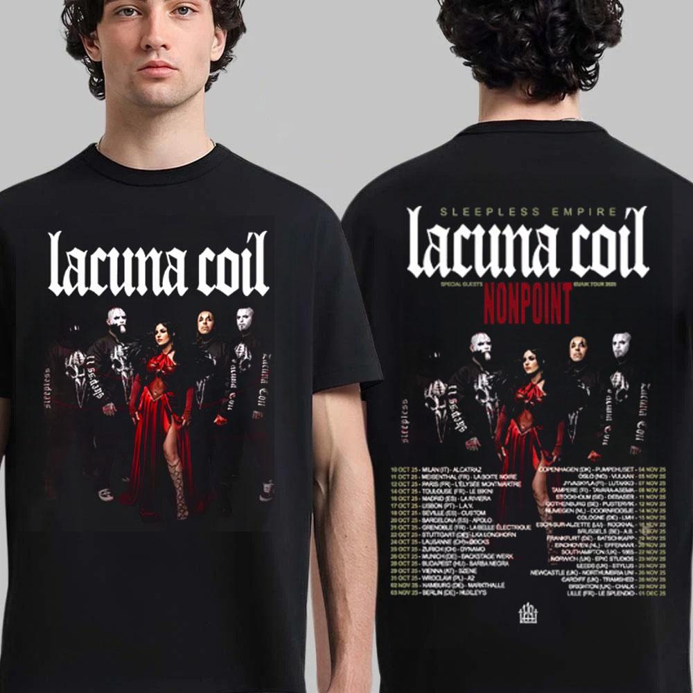 Lacuna Coil Sleepless Empire Tour 2025 Summer Short Sleeved Cotton Fashion Printed Loose Casual Mens Womens Tshirt Street